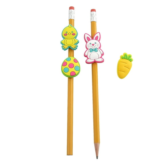 Fun Express 1" – 1 1/2" Bulk 48 Pieces Easter Themed Rubber Pencil Charms Assortment