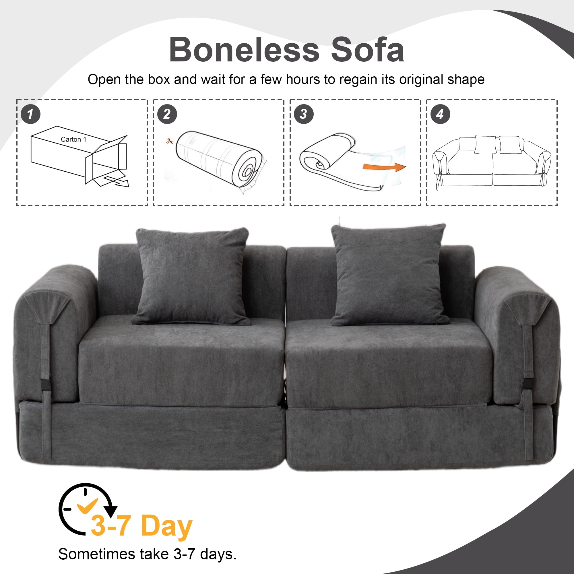 GNIXUU 71.25" Modern Modular Recliner Sofa, Convertible Sleeper Bed,Folding Mattress Loveseat Couch with Fixed-Shape Frame ,Comfy Lazy Boneless Couches for Living Room Bedroom Lounge,Gray