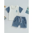 thumbnail image 2 of Wassery 2Pcs Baby Boys Clothes Outfits 6 12 18 24 Months Infant Summer Contrast Color Tops + Blue Drawstring Shorts 0-3T, 2 of 8