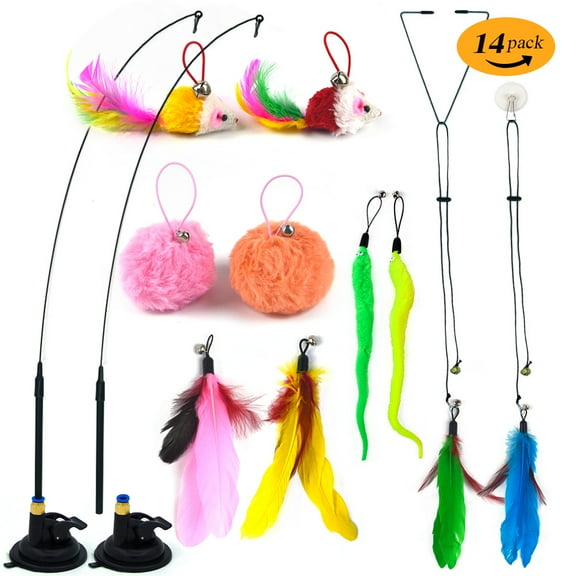 14 Piece Indoor Cat Toy Set With Detachable Suction Cup For Endless Fun