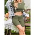 thumbnail image 5 of Weardear Maternity Outfits Set 2 Piece Matching Sets Ribbed Knit Side Split Short Sleeve Shirts and Biker Shorts Pregnancy Loungewear, 5 of 6