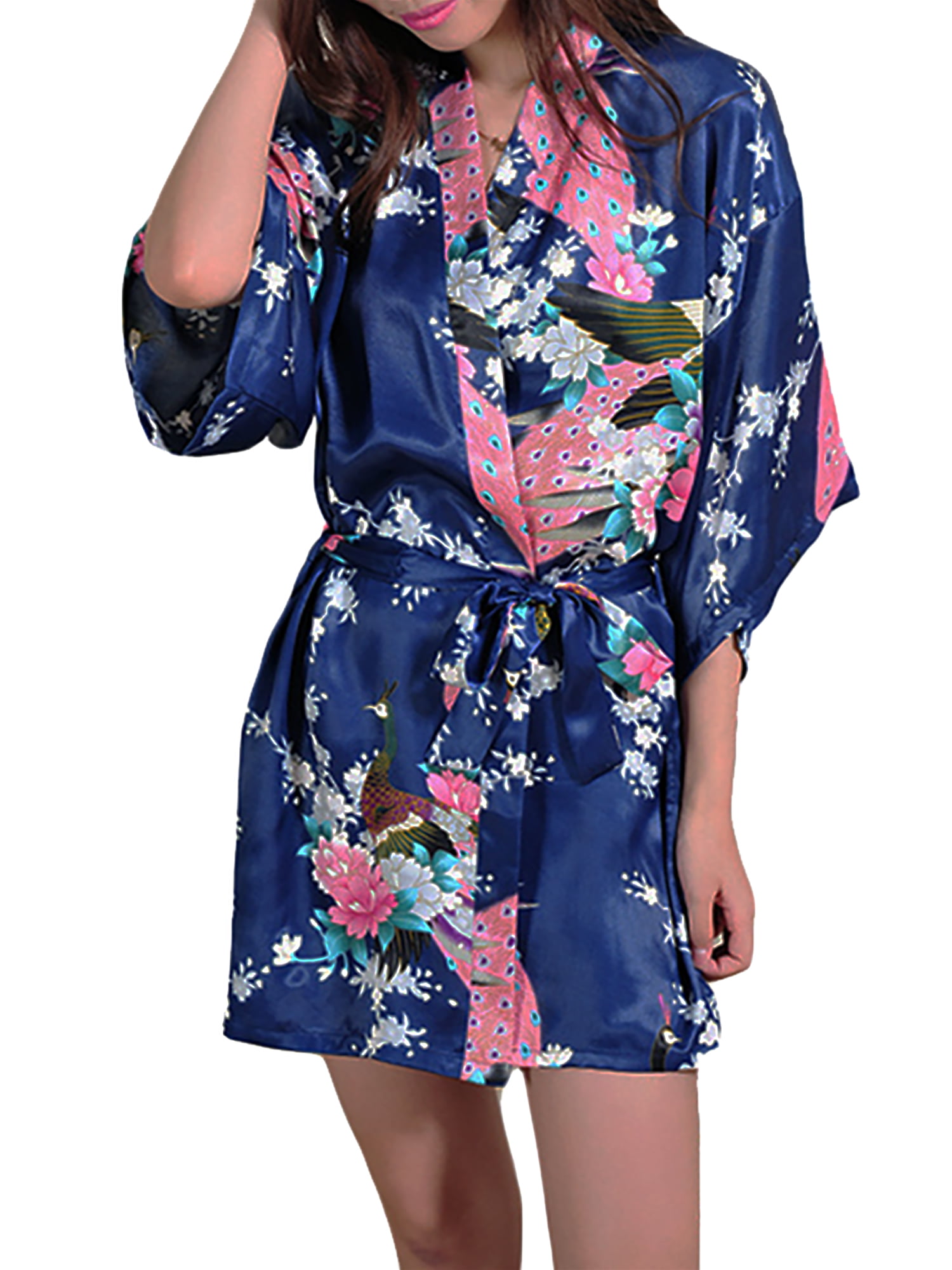Download Gifts Are Blue - Womens Short Floral Silk Kimono Robes ...