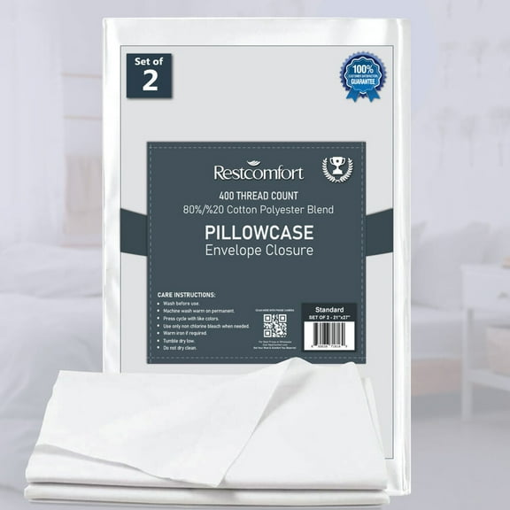 Rest Comfort 80/20 Hypoallergenic Pillow Cover with Envelope Closure, Standard 2-Pack