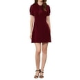 thumbnail image 2 of INSPIRE CHIC Robe Élégante pour Femme, Col à Nouer, Manches Courtes Bouffantes, Robe de Bureau, L Bourgogne, 2 of 6