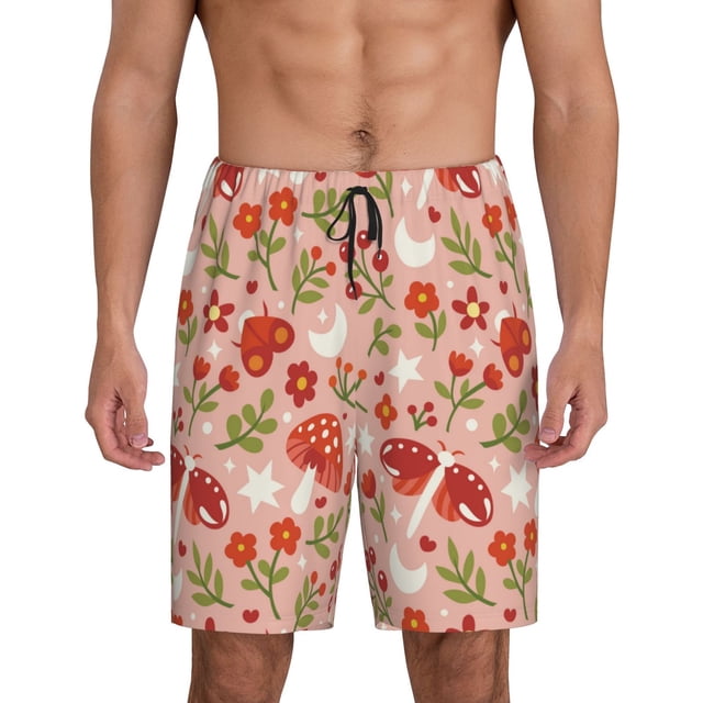 Cauagu Bas de Pyjama Imprimé Libellule Champignon pour Hommes Shorts de Pyjama Taille Élastique Short de Pyjama pour Hommes - Grand