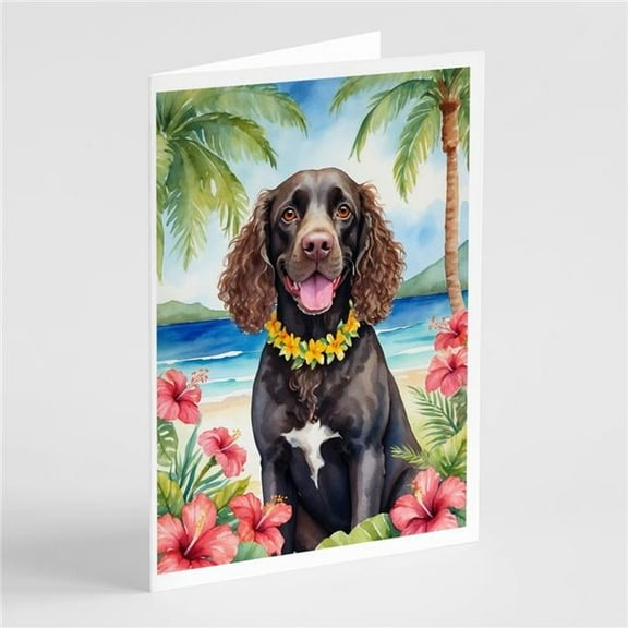 5 x 7 in. American Water Spaniel Luau Greeting Cards - Pack of 8