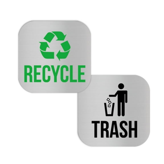 Recycle and Trash Magnets, Silver, 2 Pack with Recycle & Trash Signs