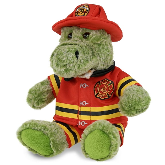DolliBu Alligator Firefighter Stuffed Animal - Super Soft Alligator Fireman Toy with Red Fireman Costume Outfit and Fireman Hat, Cute Wild Life Animal Fire Fighter Doll Plush Toy for Kids - 8 Inch