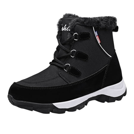 

Black Boots for Women Fashion Winter Women Snow Boots Short Tube High Top Flat Bottom Non Slip Round Toe Lace Up Solid Color Plush Warm And Comfortable Outdoor Black