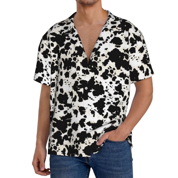 Fotbe Cow Skin 1 Camisa Estampada de Manga Corta para Hombre, Casual de Verano, Estilo Playero, Sin Arrugas-4X-Large