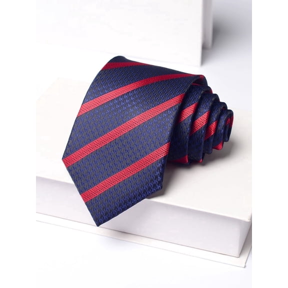 Yongchuantie Men's 3.15" Necktie Navy Blue Red Striped 8CM Wide Hand Knotted Tie Gift Box