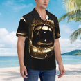 thumbnail image 3 of Balery Golden Lips Modern Sculpture Camisas hawaianas de manga corta para hombre, camisas playeras de corte holgado, camisas de vacaciones con botones,Small, 3 of 7