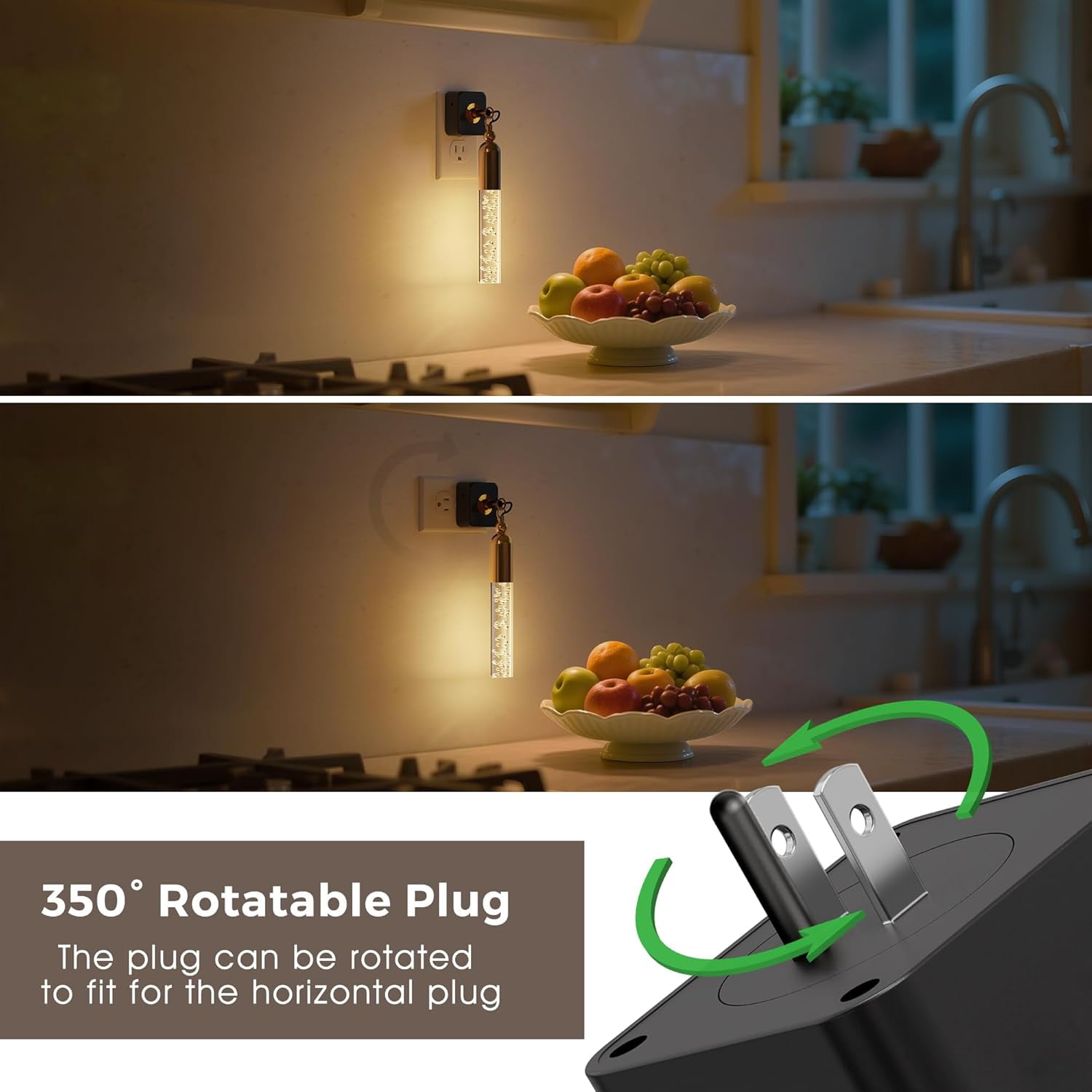 RGHJAR-Night Lights Plug into Wall, Dimmable Night Light 0-100LM, Rotating Night Lights with Light Sensor, 3000K Soft Light, LED Acrylic Bubble Nightlight Plug in for Bathroom Hallway, 1 Pack