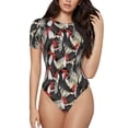 thumbnail image 2 of Picia Roosters 2 Womens One Piece Swimsuits Modest Tummy Control Bathing Suits Lace Up Slimming Swim Suit-Medium, 2 of 9