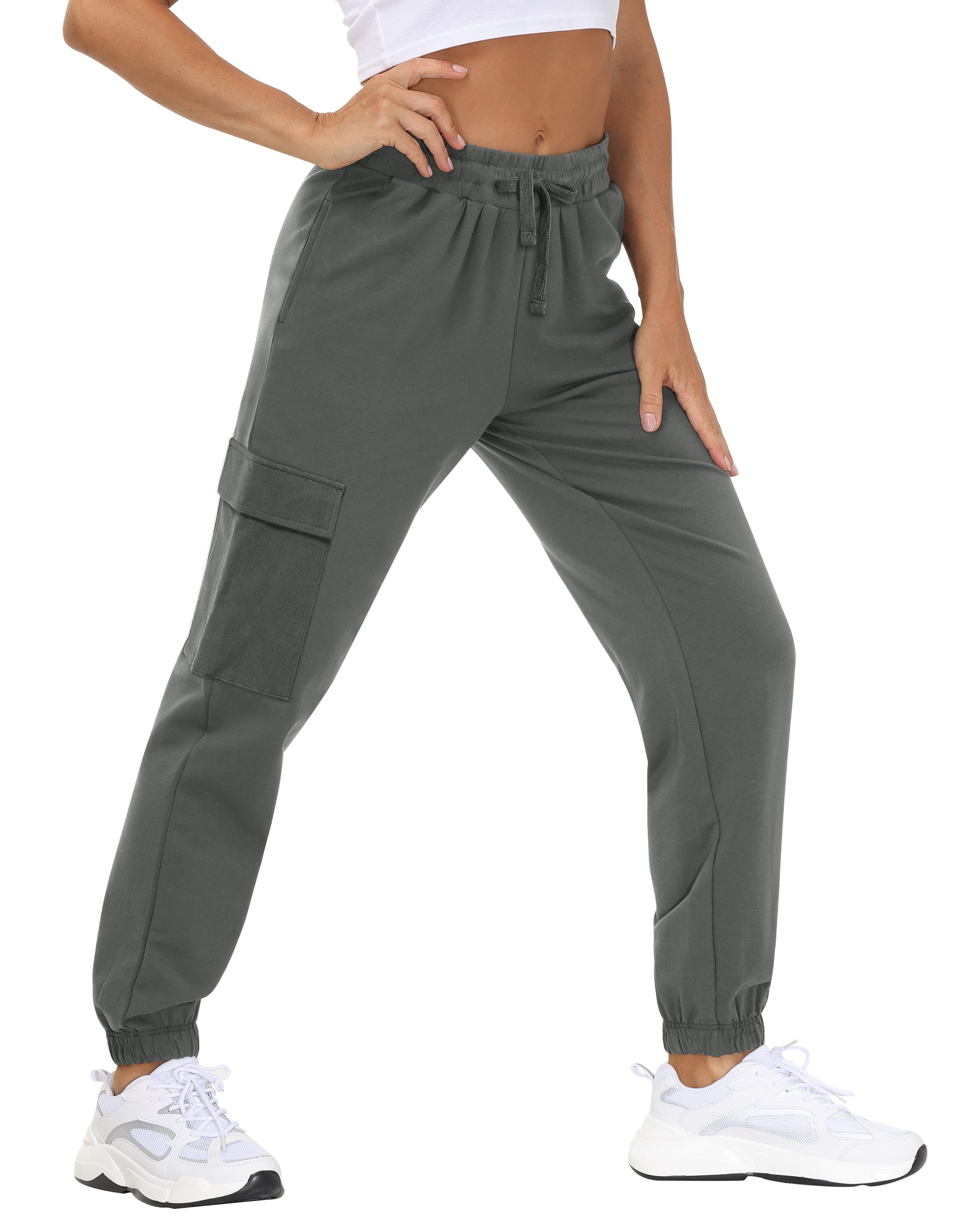 PULI Women's Pants Womens Loose Cargo Sweatpants Cotton (Dark Grey XL ...