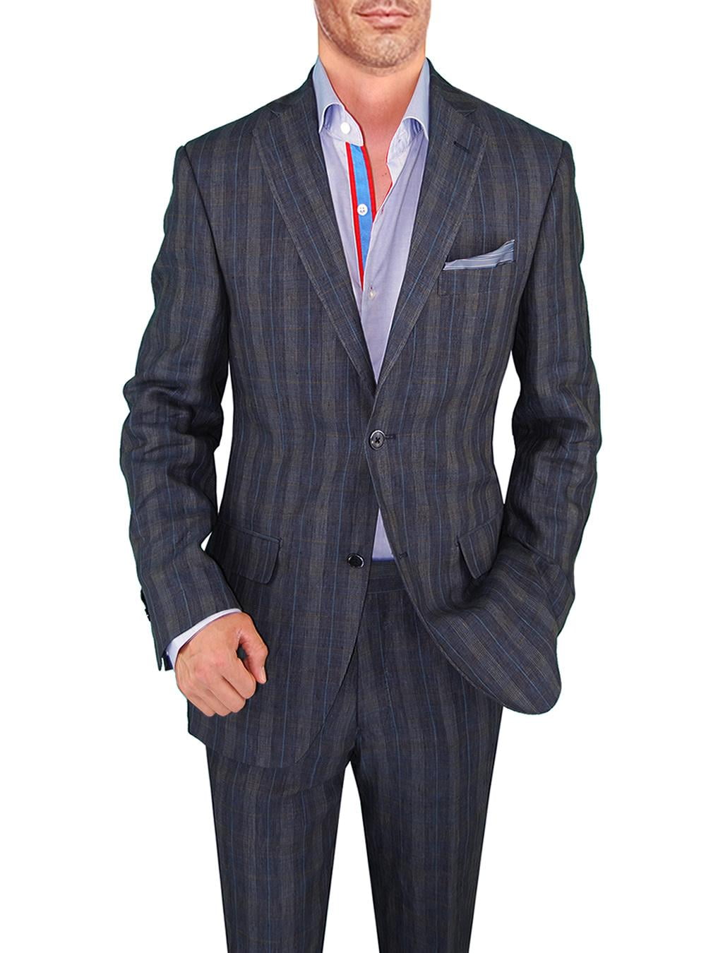 Modern Fit Mens Suits Single Breasted 2-Button Jacket Flat Front Pants