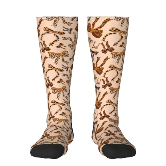 Yiaed Ribbon bows with leopard Print Great elasticity Adult Stockings Sports socks for Men and Women