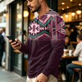 thumbnail image 6 of FGVCTG Mens T-Shirts Color Block Aztec Western Long Sleeve Henley Tops Button Neck Tee Loose Pullover Top for Casual Outings Daily Pink S, 6 of 8