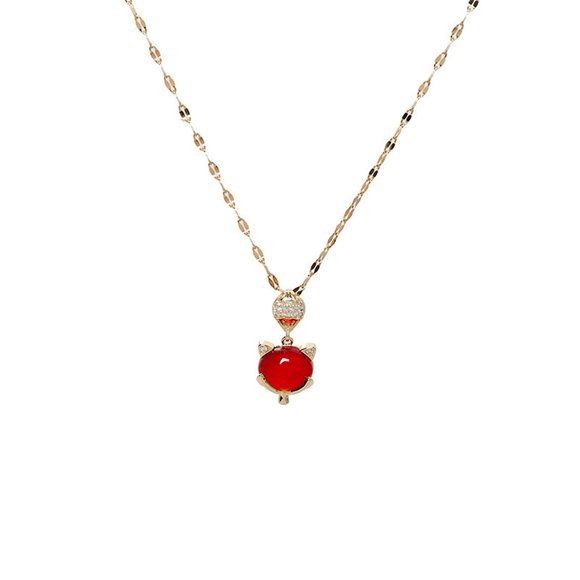 Titanium Steel Necklace Red Little Micro-inlaid Hao Stone Nich Clavicle