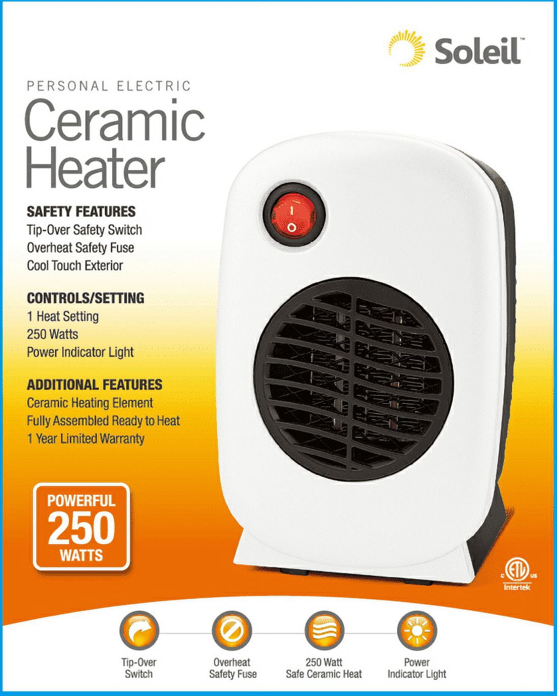 Soleil Mini Ceramic Heater MH-01 ,White - Walmart.com