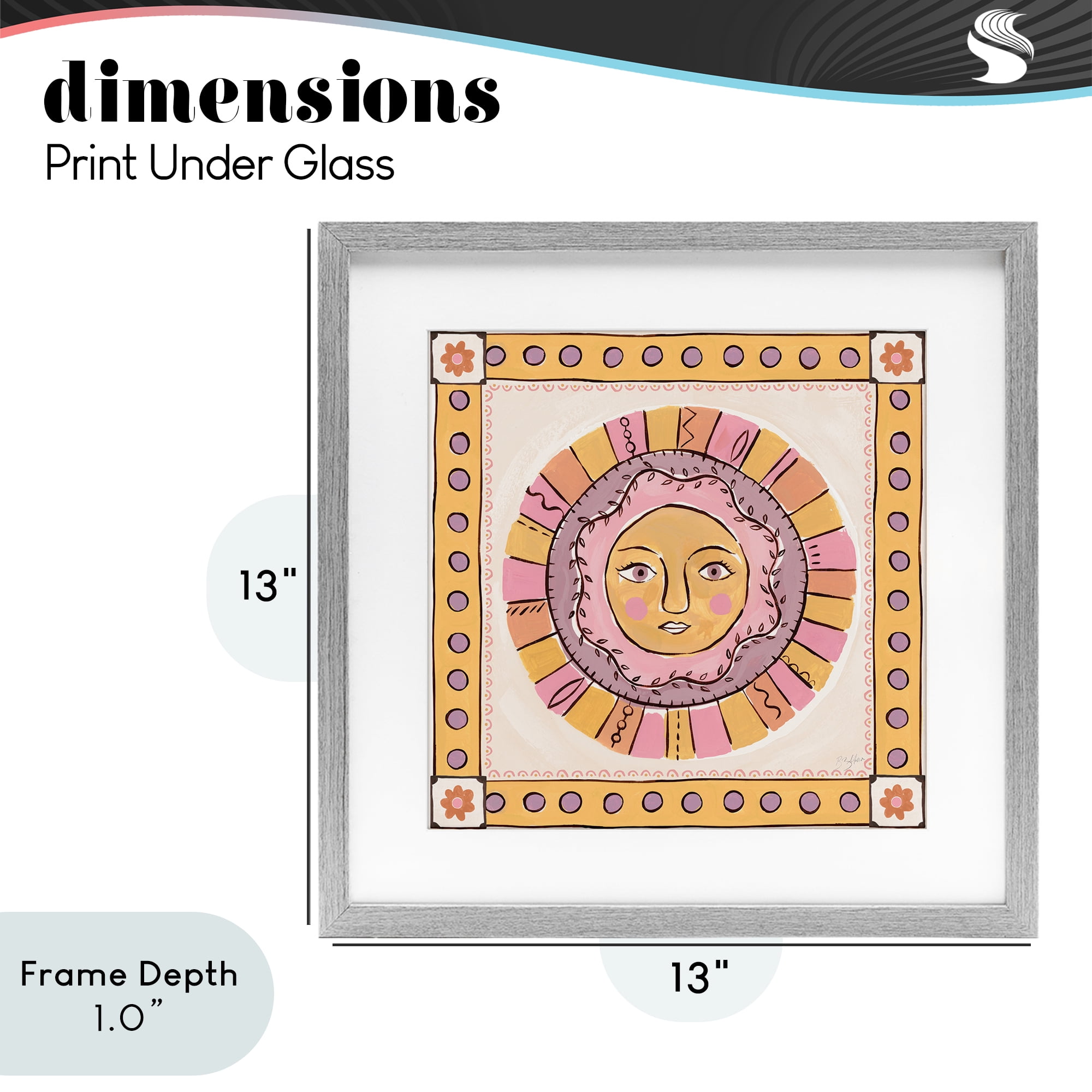 Stupell Industries Pastel Sun Face with Border Gray Framed Print Under Glass, design by Two If By Sea Studios