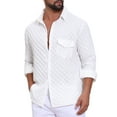 thumbnail image 4 of INSPIRE CHIC Men's Plaid Textured Shirt Casual Solid Pocket Long Sleeve Shirt M White, 4 of 6