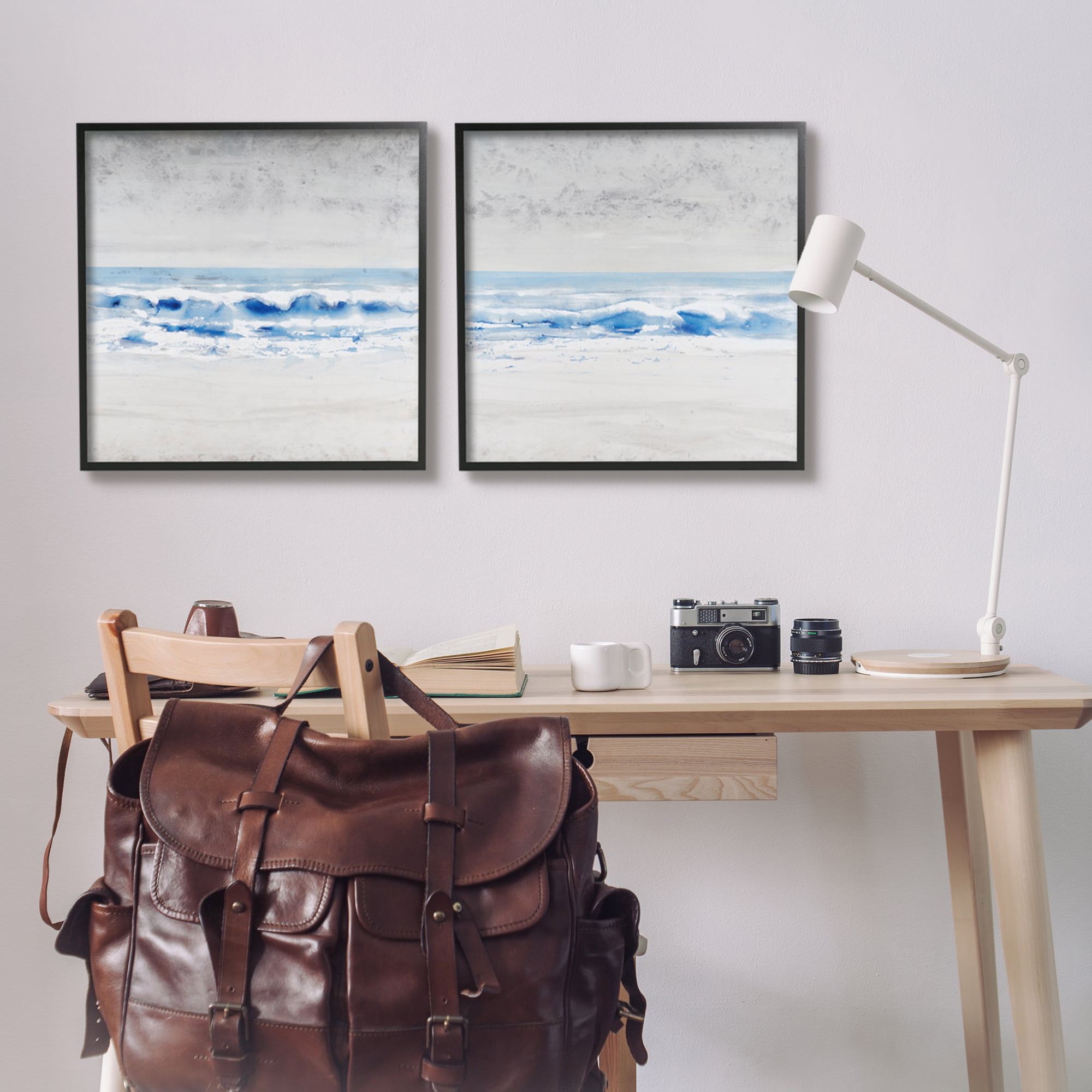 Stupell Industries Abstract Rolling Beach Waves Nautical Shoreline Landscape Painting Black Framed Art Print Wall Art, Set of 2, Design by Tim OToole
