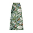 thumbnail image 4 of Mrat Asymmetrical Skirt Women's Casual Retro Floral Skirts Linen Elastic Waist Pleated Maxi Skirt with Pockets Plus Size Skirts S-123 Green 4XL, 4 of 5