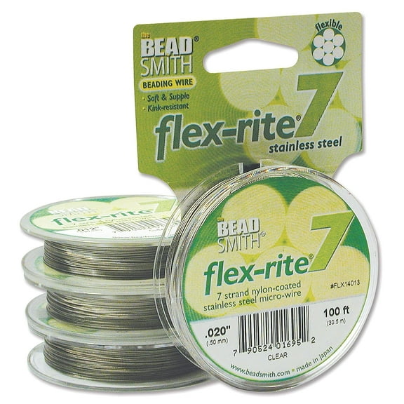 The Beadsmith Clear Coat Flex Rite Beading Stringing Wire .020 Inch 100 Feet Nylon Coated Stainless Steel 7 Strand Tigertail 26.9lb Break