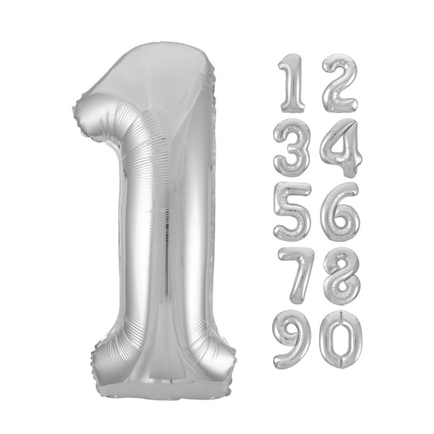 Foil Big Number Balloon, 1, Silver, 34in