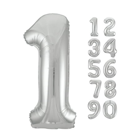Unique Industries Foil Big Number 1 Shaped 34" Silver Solid Print Birthday Balloon