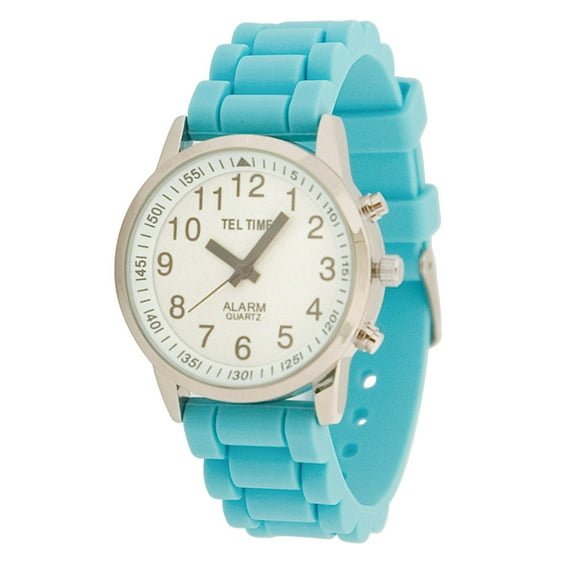 Ladies Touch Talking Watch- Large Face- Aqua Rubber Band- Spanish