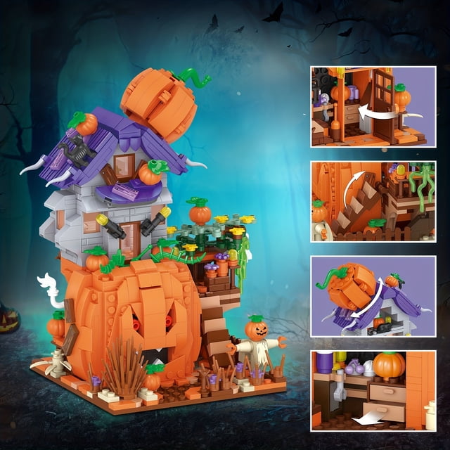 762pcs Halloween Pumpkin House Assembly Building Blocks Toys, Micro Particle Assembly Building Blocks, Halloween Gifts For Adults (Without Box)