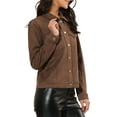 thumbnail image 5 of INSPIRE CHIC Women's Turn-Down Collar Flap Pockets Snap Button Faux Suede Jacket M Coffee, 5 of 8