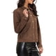 thumbnail image 4 of Chaqueta de ante sintético con cuello de solapa y bolsillos con solapa para mujer INSPIRE CHIC, tamaño 3XL, color café, 4 of 7