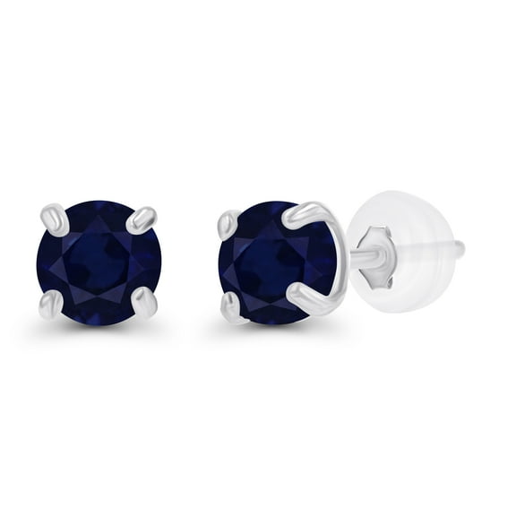 Decadence Sterling Silver Rhodium 3mm Round Natural Blue Sapphire Genuine September Birthstone Stud Earrings For Women