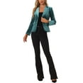 thumbnail image 3 of INSPIRE CHIC Women's Vintage Velvet Blazer Notched Lapel Button Front Wear-to-Work Jacket S Dark Blue Grey, 3 of 7