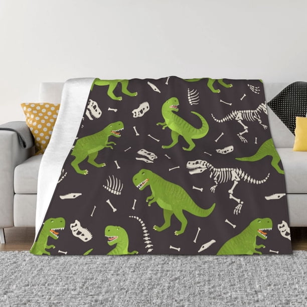 Fotbe Dinosaur Skeleton Manta de Franela con Estampado, Manta Ultrasuave para Cama, Sofá, Auto, Hipoalergénica y Antibolitas-50"x40"