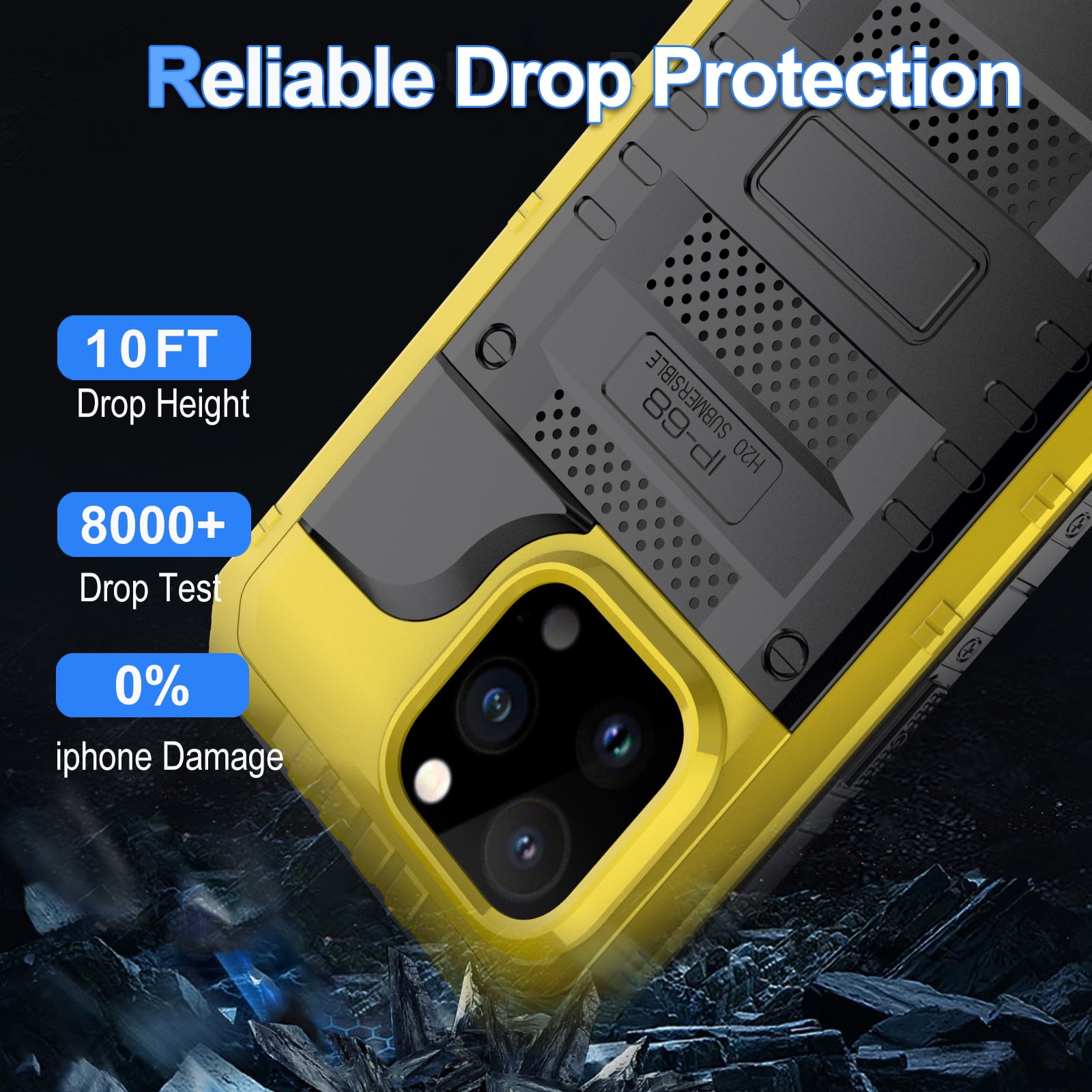 for iPhone 15 Pro Max Case, Military Grade IP68 Waterproof Dustproof Shockproof Full Body Sealed Underwater Case with Built-in Screen Protector Heavy Duty Metal Rugged Defender Phone Case,Yellow