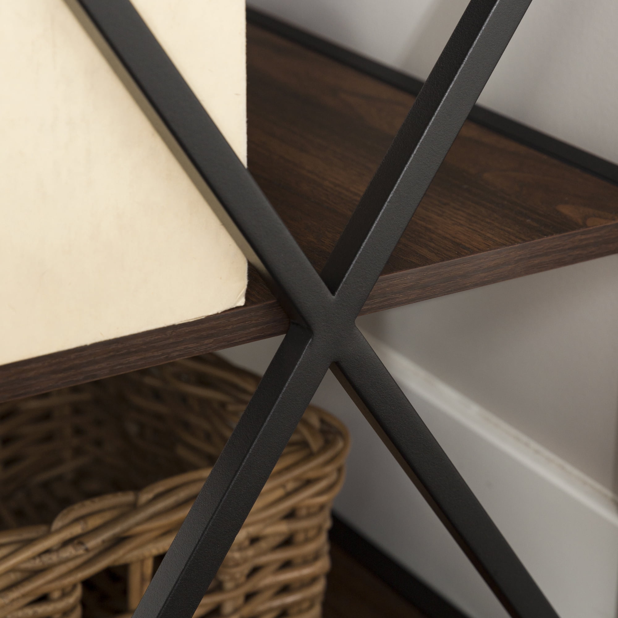 Walker Edison 40" Industrial Frisco X-frame Bookcase, Dark Walnut / Black
