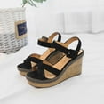 thumbnail image 3 of Kukoosong Sandals Women New Summer Fashion Wedge High Heels Buckle Suede Sandals Shoes Wedge Sandals for Women Black 38, 3 of 5