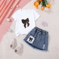 thumbnail image 2 of TOWED22 Kid Girls Clothes Outfits Cute Sweet Bowknot Print T-Shirt + Bowknot Print Denim Skirt Summer Clothing Set(White,4 Y), 2 of 7