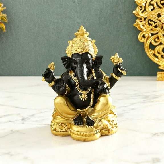Ganesha Statue, Intricate Resin Figurine for Home, Office, Yoga Room, Shelf and Spiritual Altar Tabletop Decor