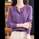 thumbnail image 5 of Suéter de Larga con Cuello Redondo de Color Liso para Mujer, Chaqueta de Punto Combinable para y Otoño Púrpura XL, 5 of 8