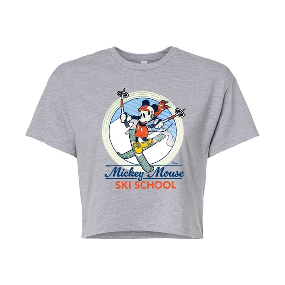 Disney - Mickey Mouse Ski School - Juniors Cropped Cotton Blend T-Shirt
