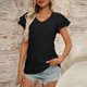 thumbnail image 2 of Camiseta de Manga Corta de Verano para las Mujeres de Moda de Color Sólido con Cuello en V, Top Casual de Poliéster, Lavado de Manos, 2 of 7