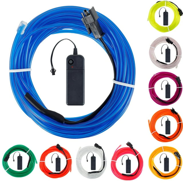 EL Wire Neon Light 10Pcs 16.4ft Flexible Glowing Neon String Lights Battery Operated LED Wire Lights Waterproof Copper Wire LED Strip Light for DIY Costume Wedding Party
