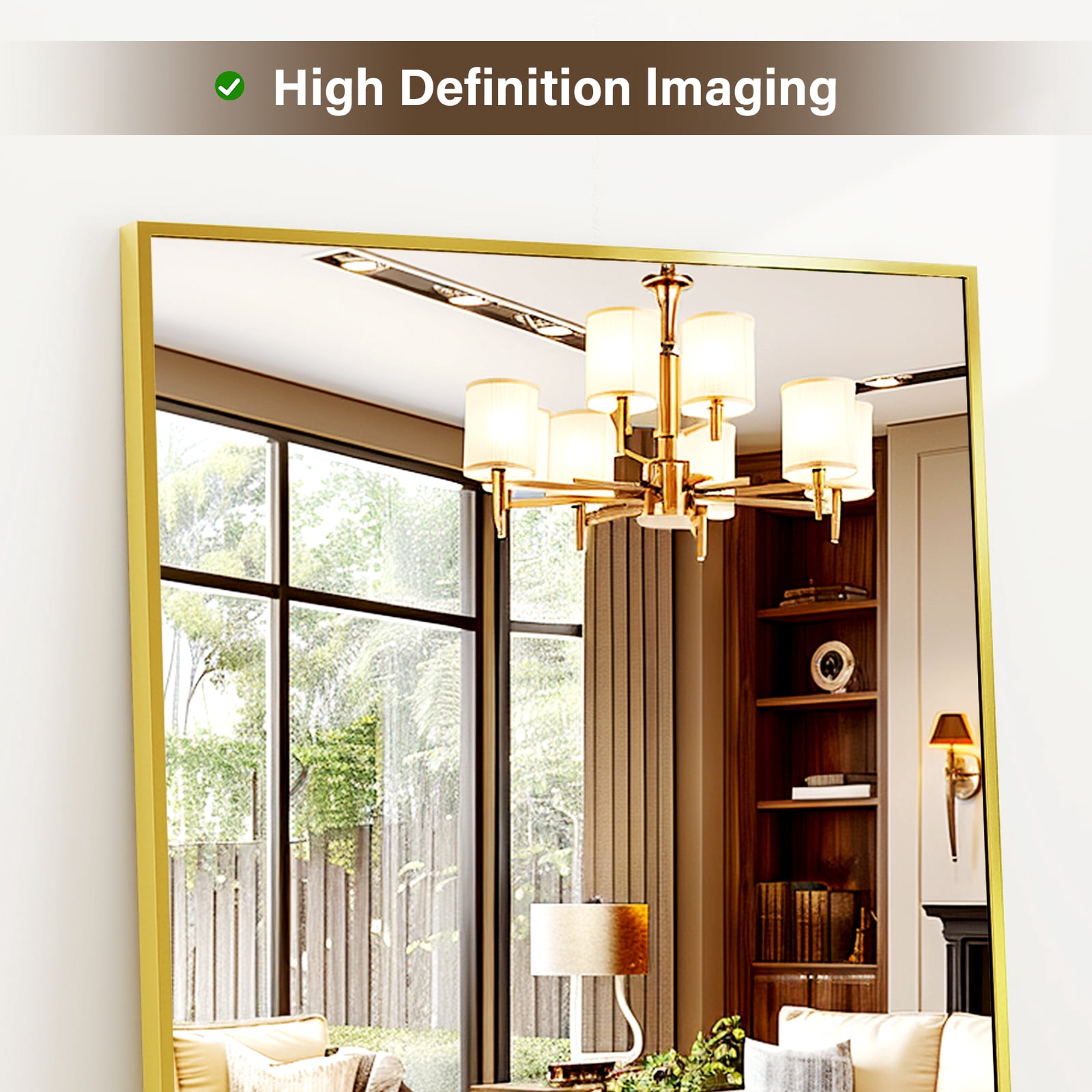 Lumora 21.1"x 56" Rectangular Full Length Mirror Wall Mounted or Leaning Large Floor Mirror, Gold