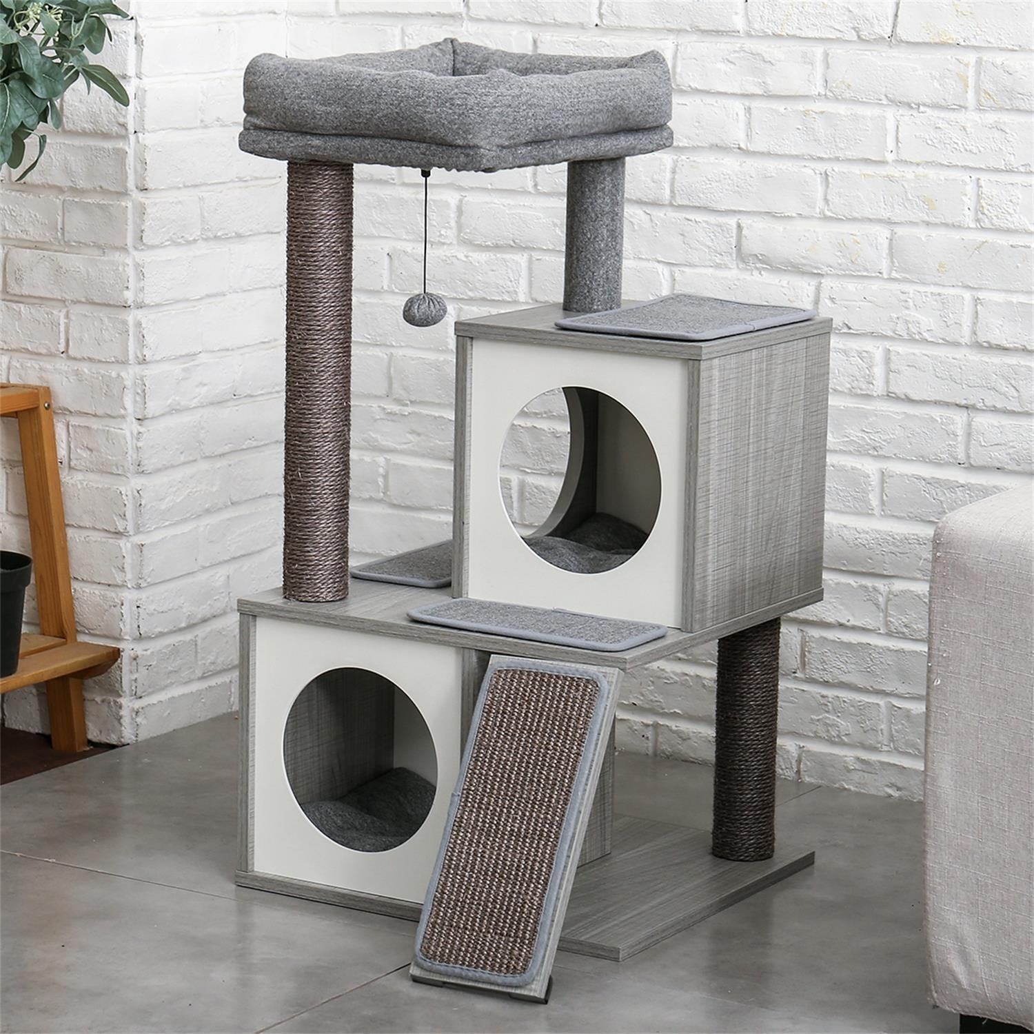 Pefilos 35 Inches Cat Tree Wooden Cat Tower Featuring 2 Super Large Condo, Fully Scratching Posts, and Removable Soft Perches Cat Tree Houses for Indoor Cats and Kittens, Gray Pefilos 35 Inches Cat Tree Wooden Cat Tower Featuring 2 Super Large Condo, Fully Scratching Posts, and Removable Soft Perches Cat Tree Houses for Indoor Cats and Kittens, Gray