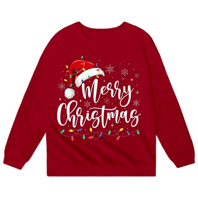 PMVFHDE Chandail de Noël Élégant pour Filles à Manches Longues Col Rond Chandail Doux à Enfiler Haut Décontracté pour Tous les Jours Tenue des Fêtes pour Enfants Rouge, 5-6 Ans